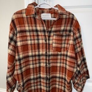 Mustard Seed Plaid Button Down Shirt - Orange and Cream